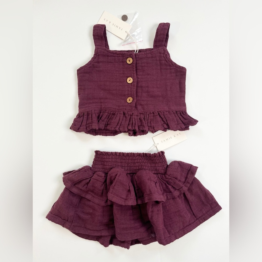 Jamie Kay 1yr Kids Muslin Purple Matching Set | Toddler Girls Set | Skirt & Tank